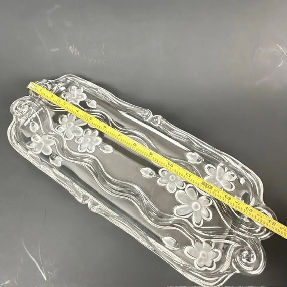 Celento Collection Fine Crystal Rectangle Serving Cake Tray Germany Floral Flowe